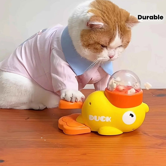 Interactive Cat Feeder Toy – Manual Press Treat Dispenser, No Battery, Duck Design