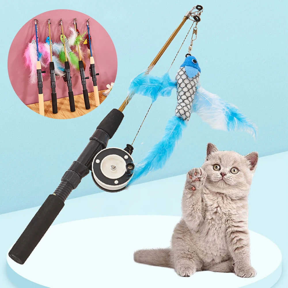 Petssify Retractable Cat Wand Toy – Fish-Type Telescopic Feather Rod
