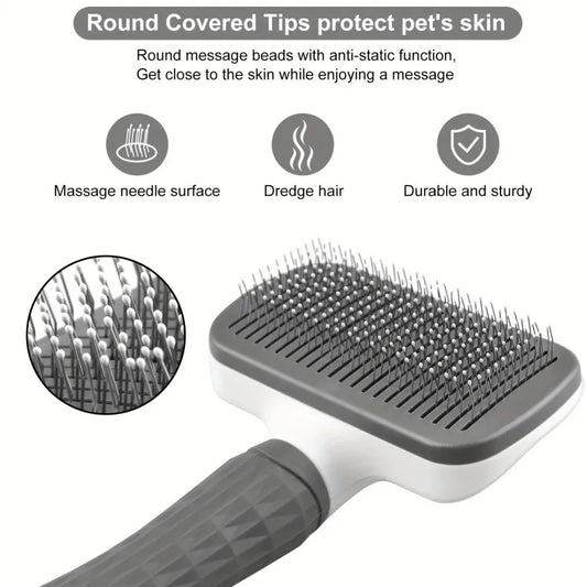2-in-1 Pet Grooming Brush - Massaging Deshedder with Easy Cleanup