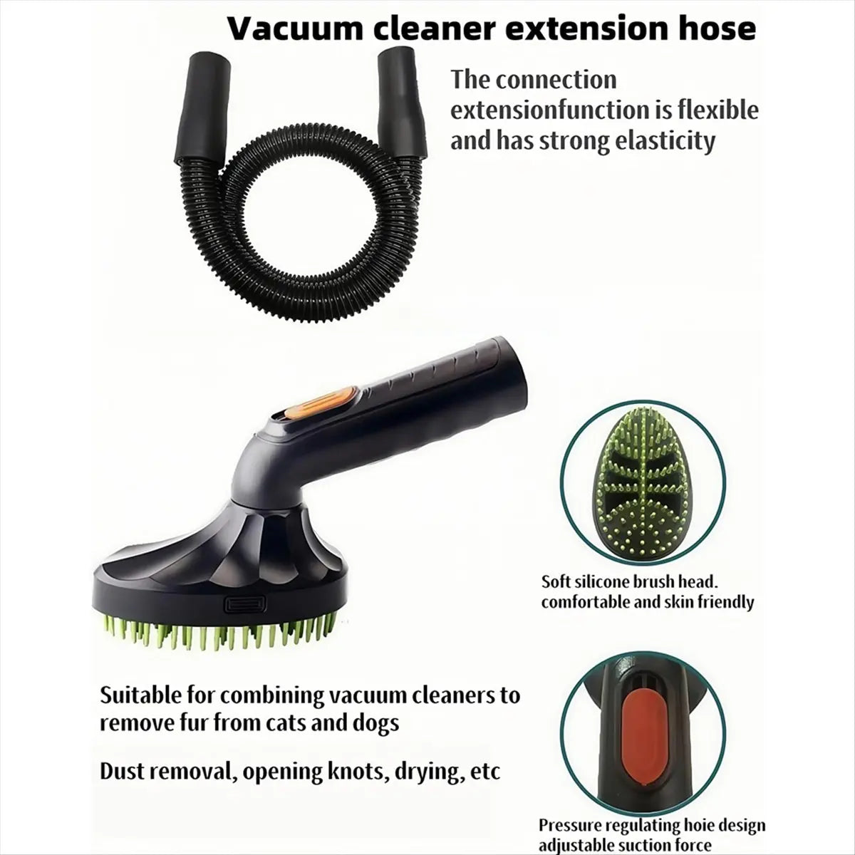 Petssify Shedding Brush Vacuum Attachment Kit – 2-in-1 Pet Grooming Tool