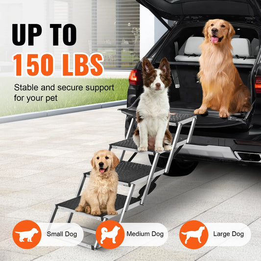 Petssify Folding Dog Car Steps – Wide Aluminum Pet Stairs for SUVs & Trucks