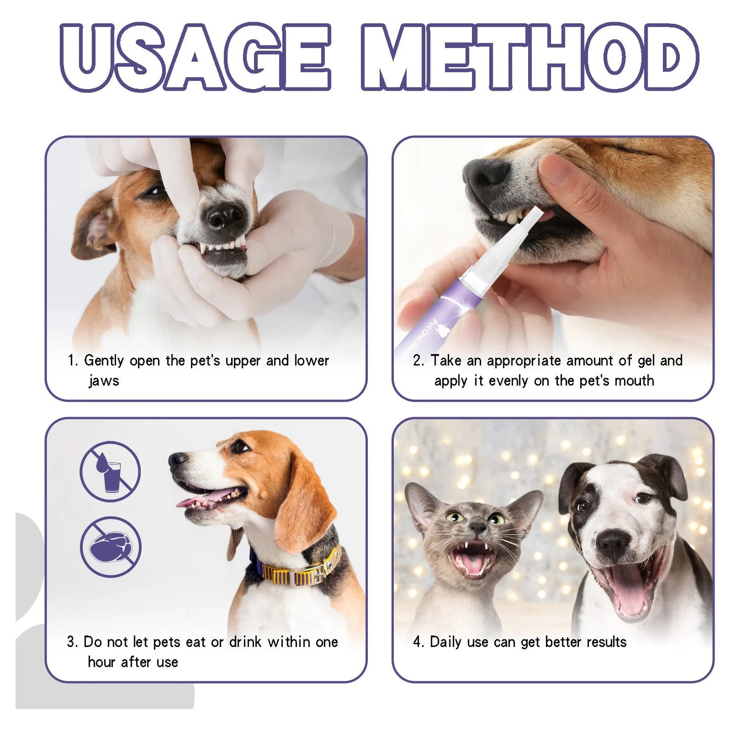 Pet Dental Oral Gel | No-Brush Teeth Cleaner | Removes Tartar & Bad Breath | For Dogs & Cats