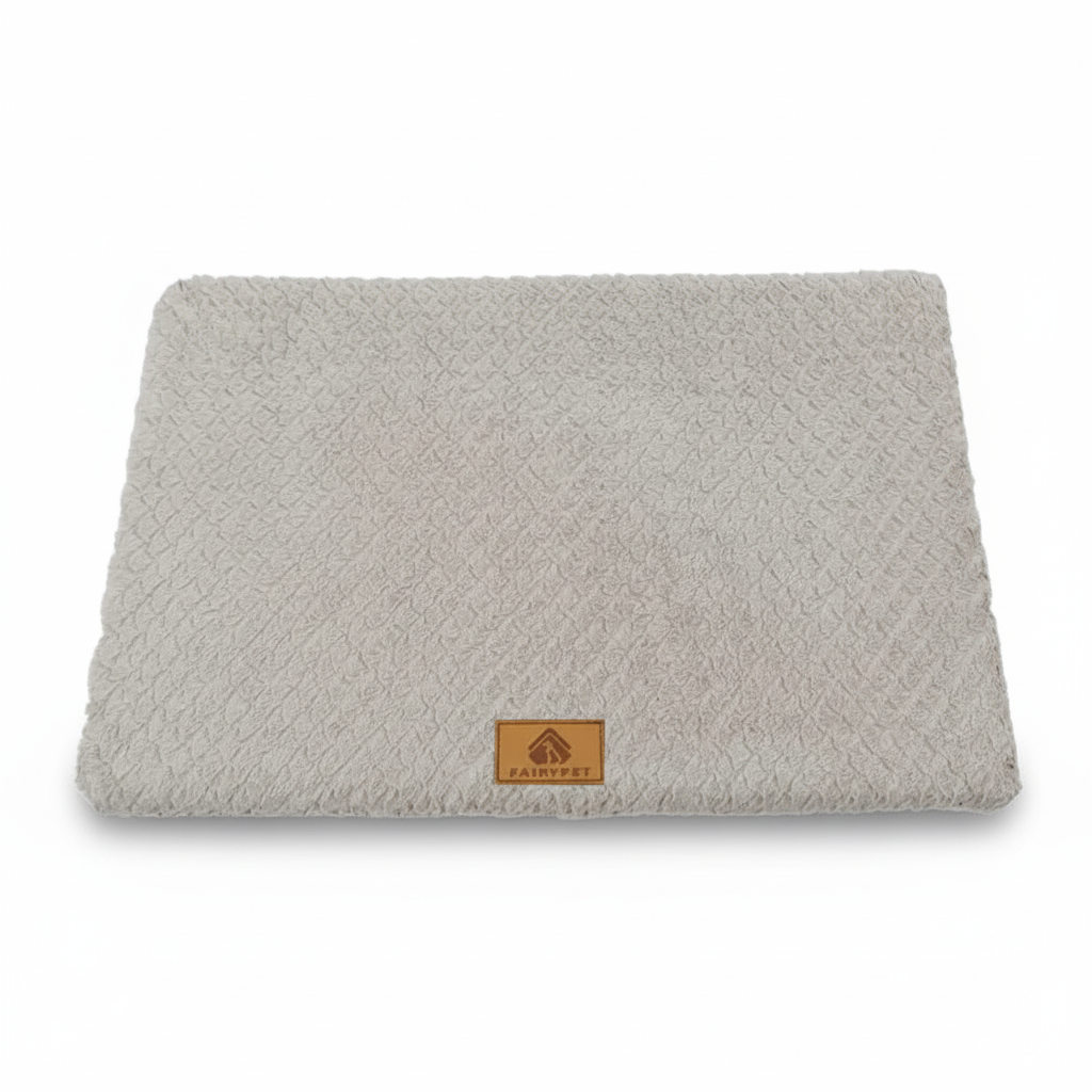 Petssify 3D foam orthopedic pet bed in light grey, smooth-edged textured crate mat