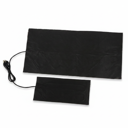 Set of two dark USB heating pads with attached power cable