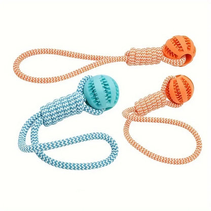 Interactive Dog Toy Tug Rope, Treat Dispenser Ball, Chew Toy for Large Breeds, Durable & Dental Health (Colors Vary)