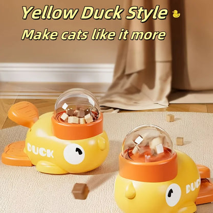 Interactive Cat Feeder Toy – Manual Press Treat Dispenser, No Battery, Duck Design