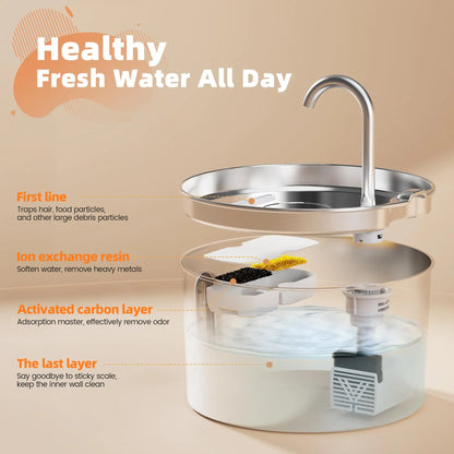 Petssify 2.2L Stainless Steel Cat Fountain – Silent Pump & Visual Window