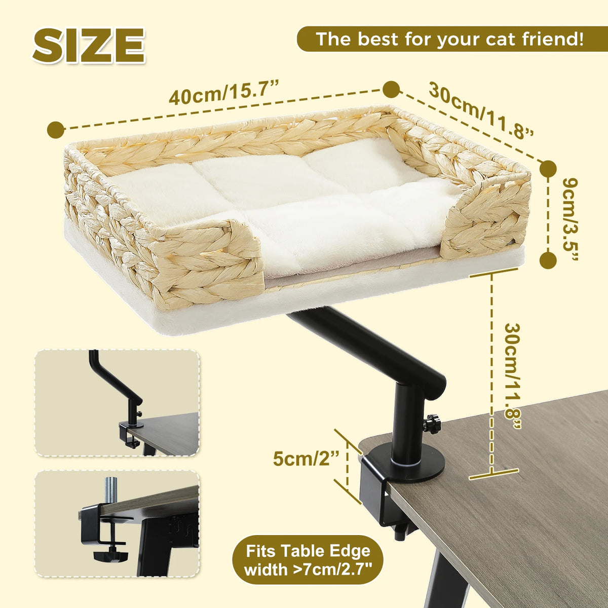 Petssify 360° Rotatable Cat Desk Bed – Adjustable Table Hammock for Cats