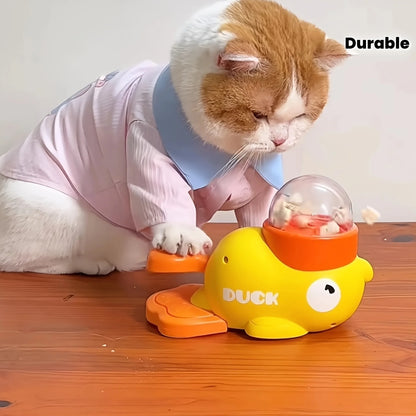 Interactive Cat Feeder Toy – Manual Press Treat Dispenser, No Battery, Duck Design