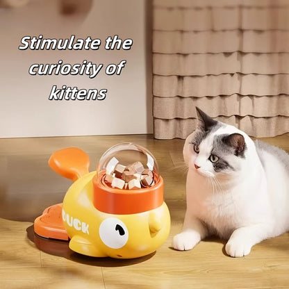 Interactive Cat Feeder Toy – Manual Press Treat Dispenser, No Battery, Duck Design
