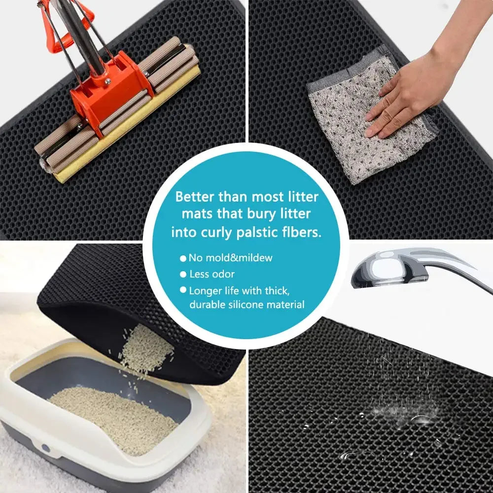 Double-Layer Cat Litter Mat | Waterproof & Non-Slip | Traps Sand & Litter | Washable | Bonus Gift Included