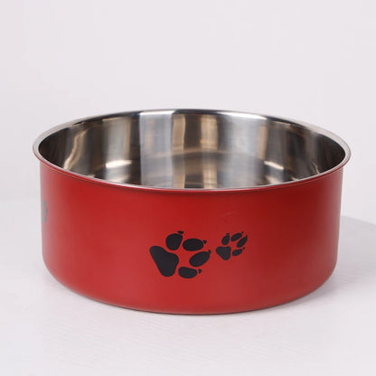 A cartoon-patterned pet bowl, easy to clean, made of stainless steel, suitable for both outdoor and indoor pet owners.