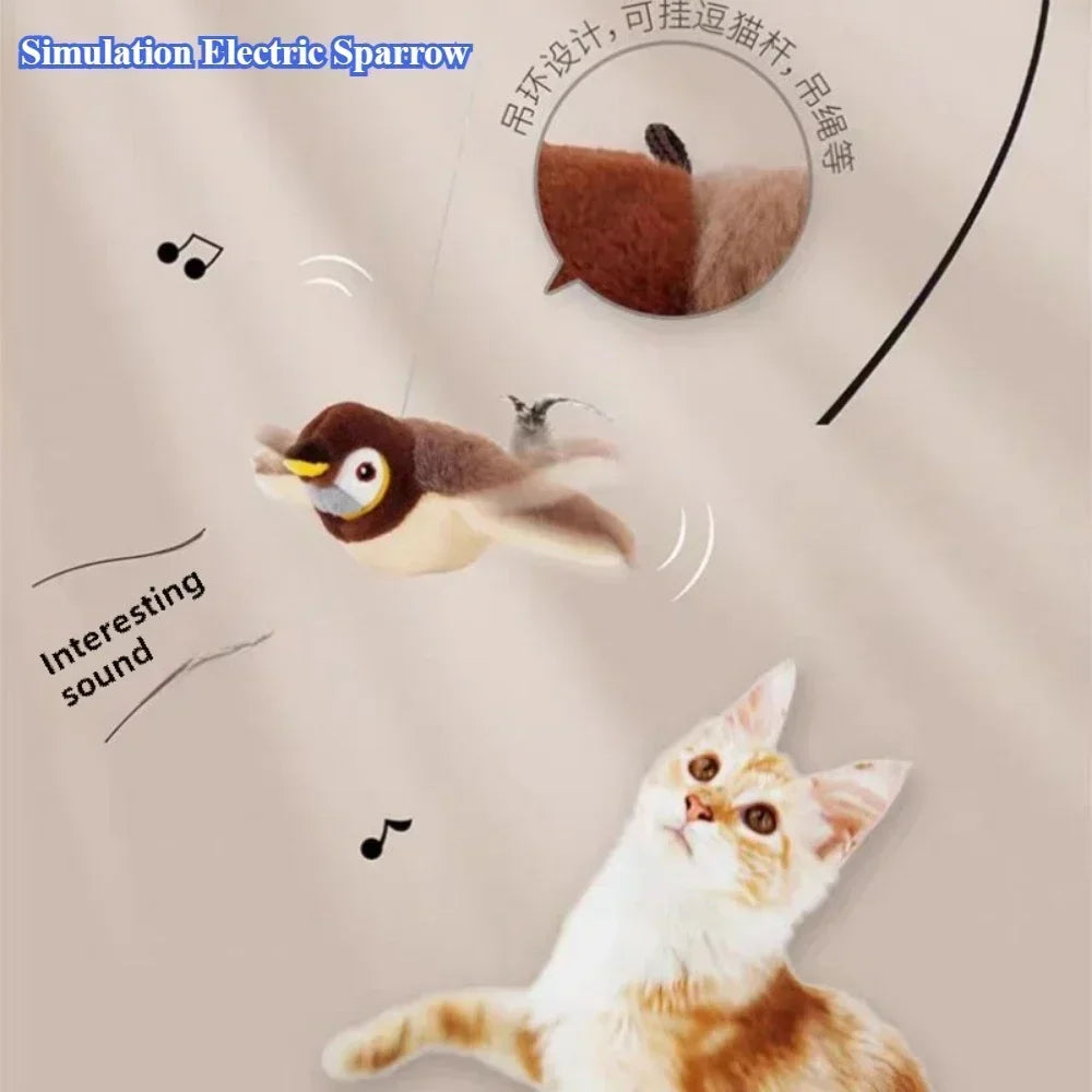 Interactive Cat Toys, Rechargeable Chirping Flapping Bird with Catnip for Indoor Cats, Touch Activated Plush Toys for Cats