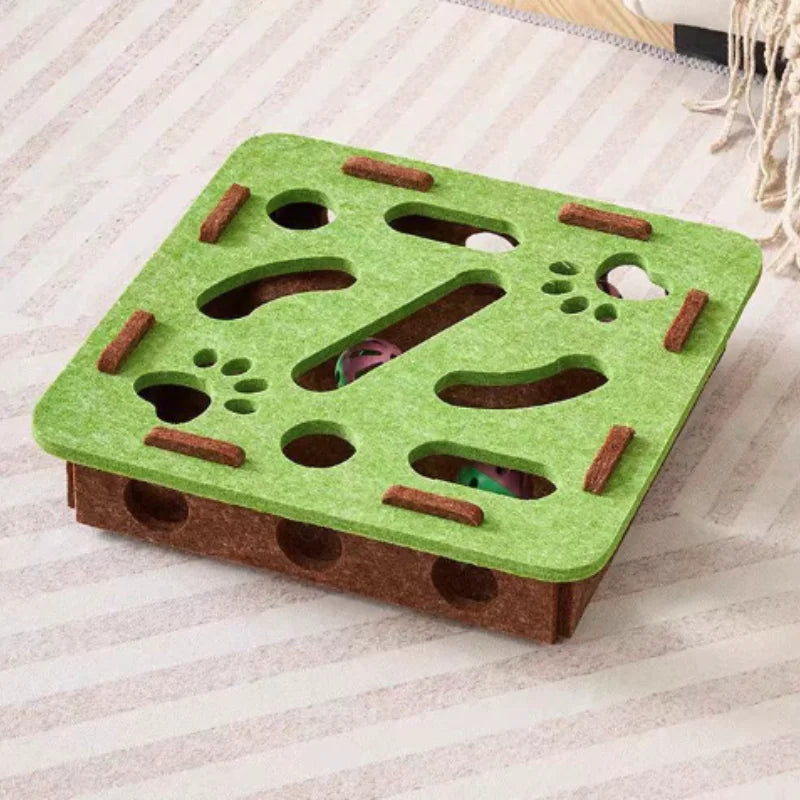 Interactive Cat Toy Maze Game Teasing Kitten Pet Puzzle with Bell Balls Funny Dig Hole Box Felt Tunnel Self-Entertaining Tool