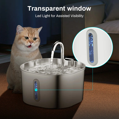 Petssify 2.2L Stainless Steel Cat Fountain – Silent Pump & Visual Window
