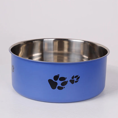 A cartoon-patterned pet bowl, easy to clean, made of stainless steel, suitable for both outdoor and indoor pet owners.