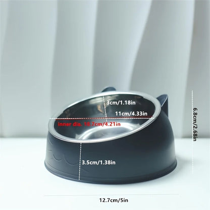1pc Elevated Stainless Steel Cat Bowl, Inclined Food & Water Dish with Cute Ear Stand, Neck Protection Design for Cats