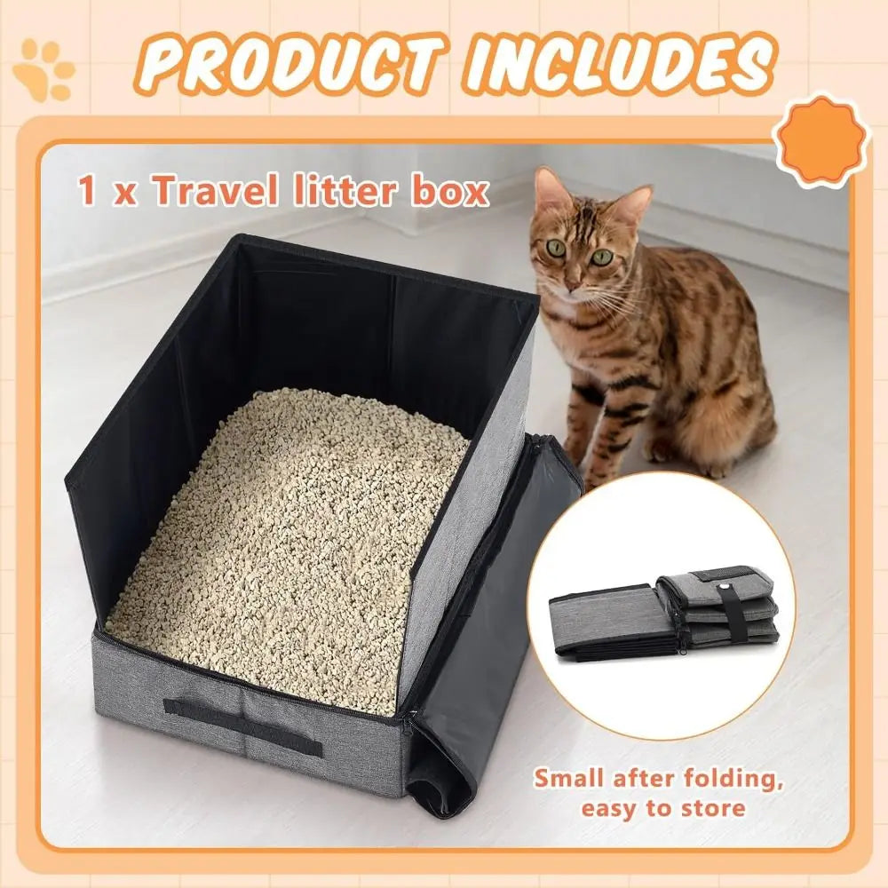 Petssify Portable Collapsible Cat Litter Box – Leak-Proof Travel Pan