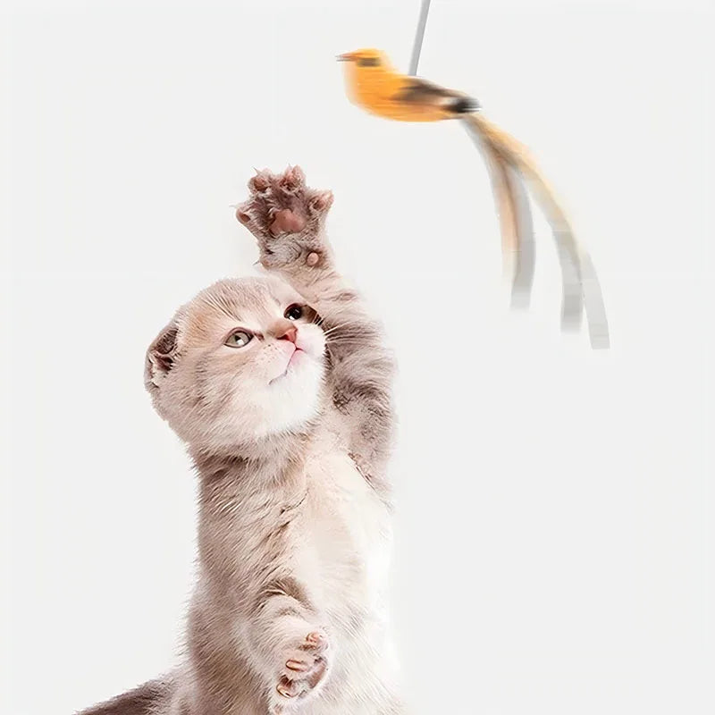 Cat Toys Simulated Bird  Feather Cat Teasing Stick Epoxy Sucker Steel Wire Long Rod  Cat Self Hi No Harmful Ingredients