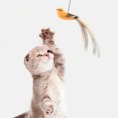 Cat Toys Simulated Bird  Feather Cat Teasing Stick Epoxy Sucker Steel Wire Long Rod  Cat Self Hi No Harmful Ingredients