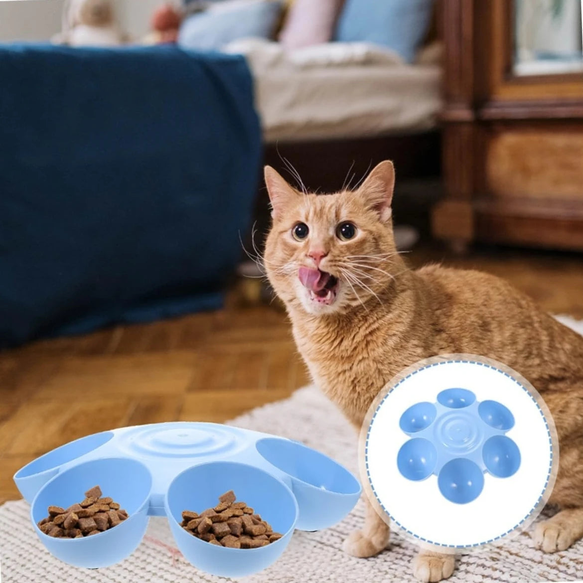Petssify Flower-Shaped Multi-Compartment Pet Bowl – 6-Section Feeder