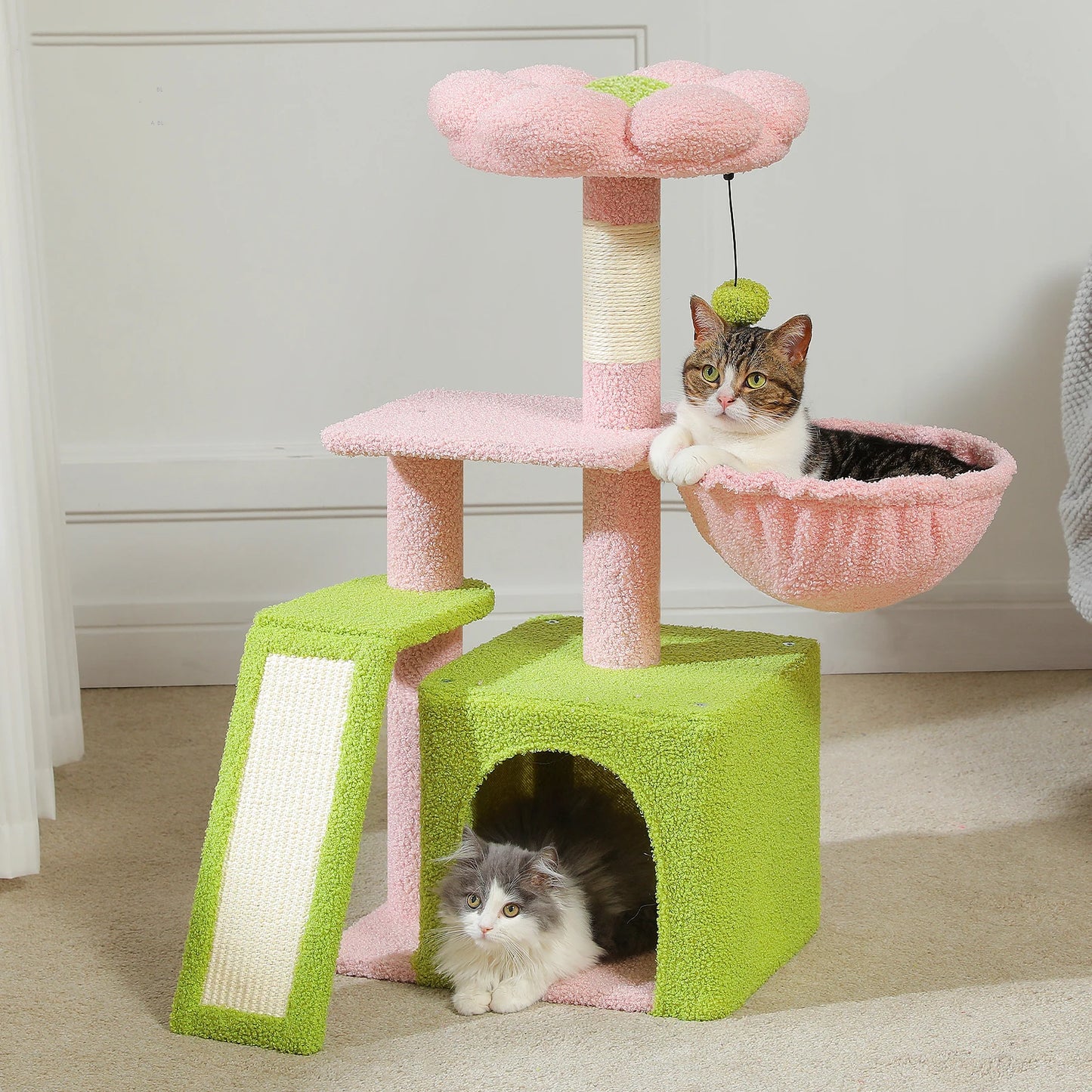 Small Cat Tree Tower | Natural Sisal Scratching Post | Top Perch & Private Condo | Perfect for Indoor Cats