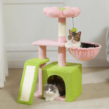 Small Cat Tree Tower | Natural Sisal Scratching Post | Top Perch & Private Condo | Perfect for Indoor Cats