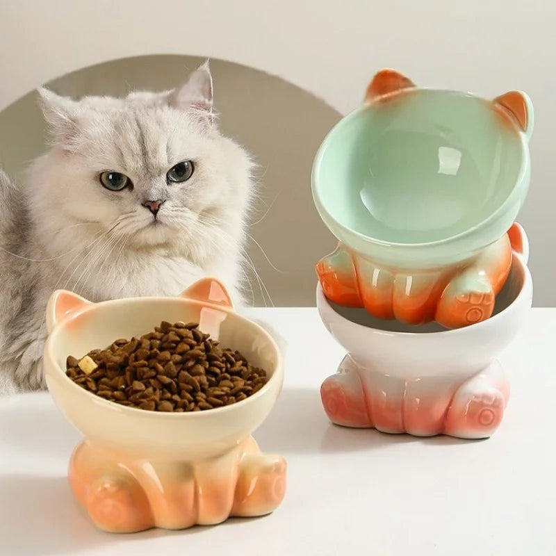 Cat Bowl Pet Accessories Ceramic Diagonal High Feet Cute Protection Cervical Spine Dog Bowl Drink Water Bowl Pet Supplies