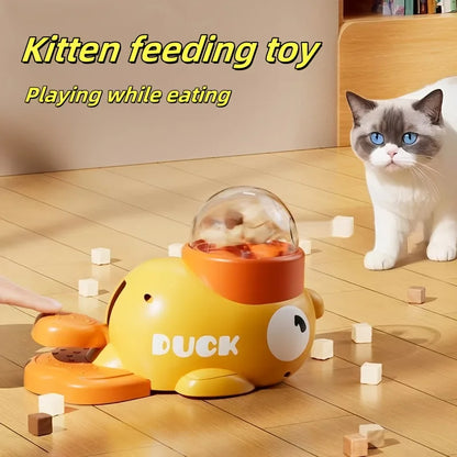 Interactive Cat Feeder Toy – Manual Press Treat Dispenser, No Battery, Duck Design