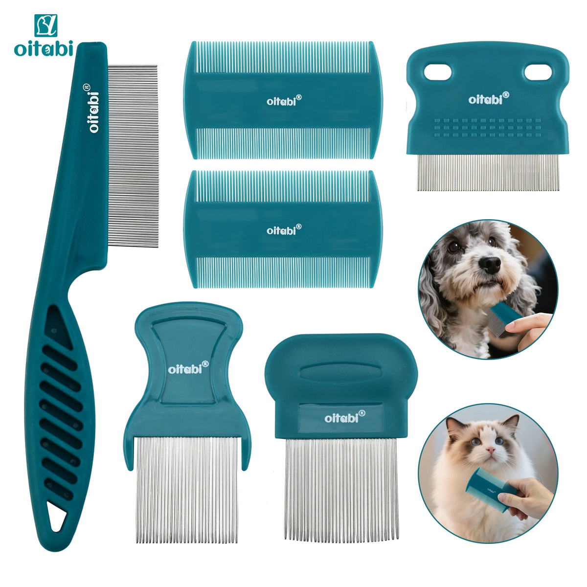 Petssify Oitabi Pet Grooming Comb Set – 5-Piece Stainless Steel Combs for Dogs & Cats