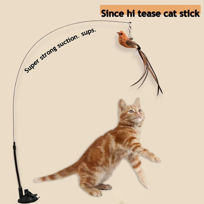 Petssify Simulated Bird Cat Toy – Suction Cup Feather Teaser with Steel Wire Rod