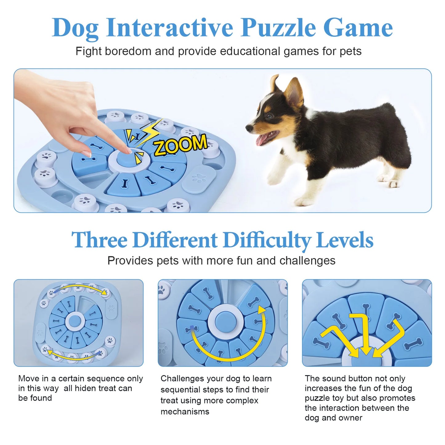 Petssify Interactive Sliding Dog Puzzle Toy – Treat Dispenser Slow Feeder