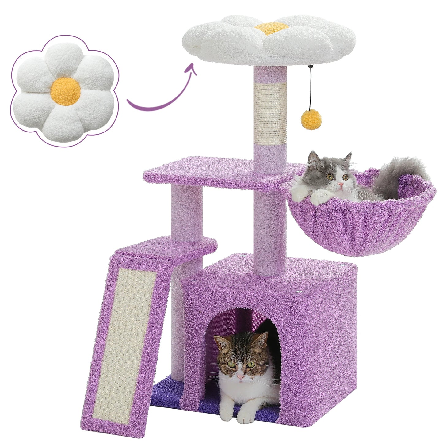 Small Cat Tree Tower | Natural Sisal Scratching Post | Top Perch & Private Condo | Perfect for Indoor Cats
