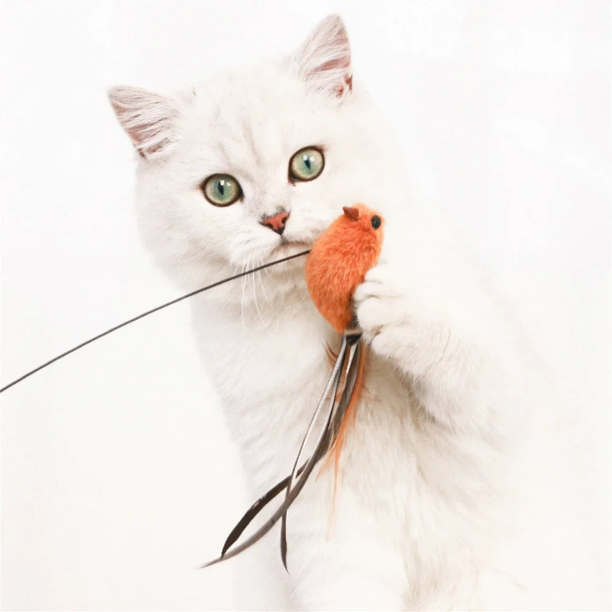 Petssify Simulated Bird Cat Toy – Suction Cup Feather Teaser with Steel Wire Rod
