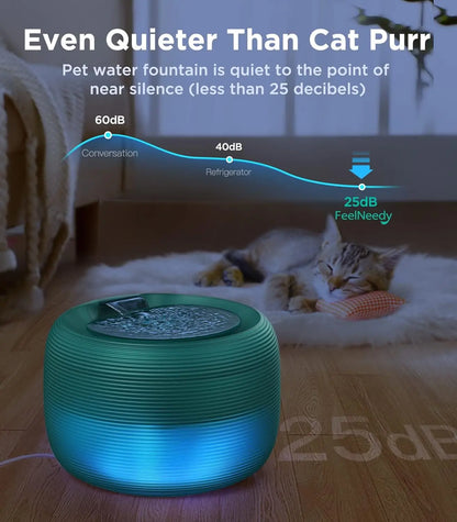Smart Ultra Quiet Waterfall ﻿ 2.5L Cat Water Dispenser with Smart Pump Pet Water Fountain for Cats and Dogs Built-in LED Light