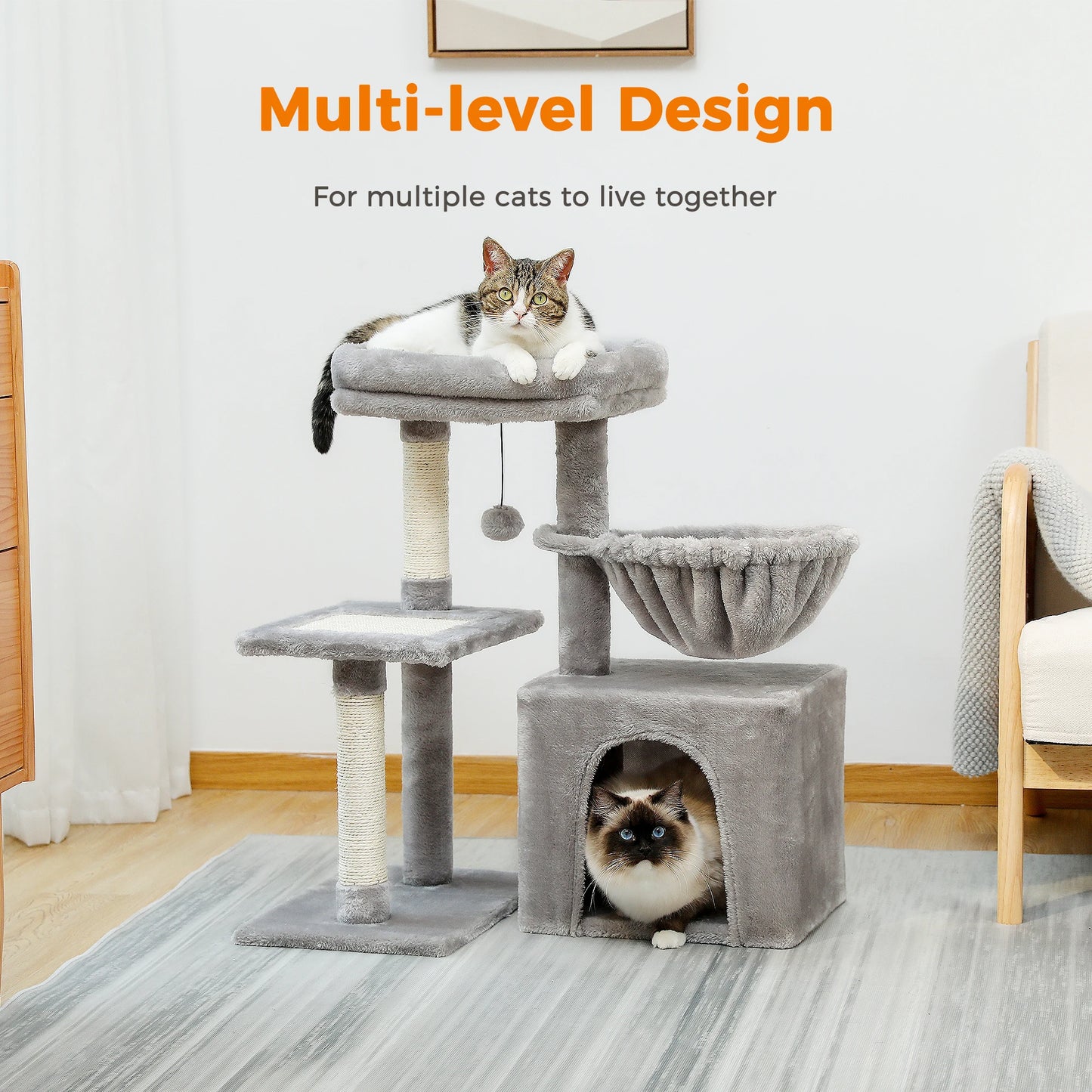 Small Cat Tree Tower | Natural Sisal Scratching Post | Top Perch & Private Condo | Perfect for Indoor Cats