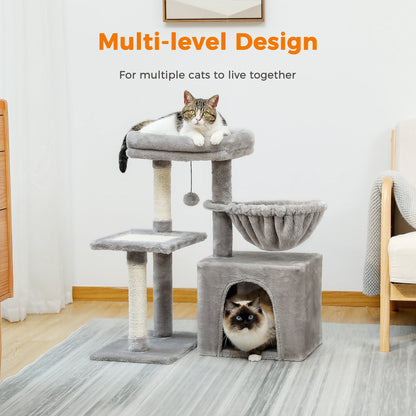 Small Cat Tree Tower | Natural Sisal Scratching Post | Top Perch & Private Condo | Perfect for Indoor Cats