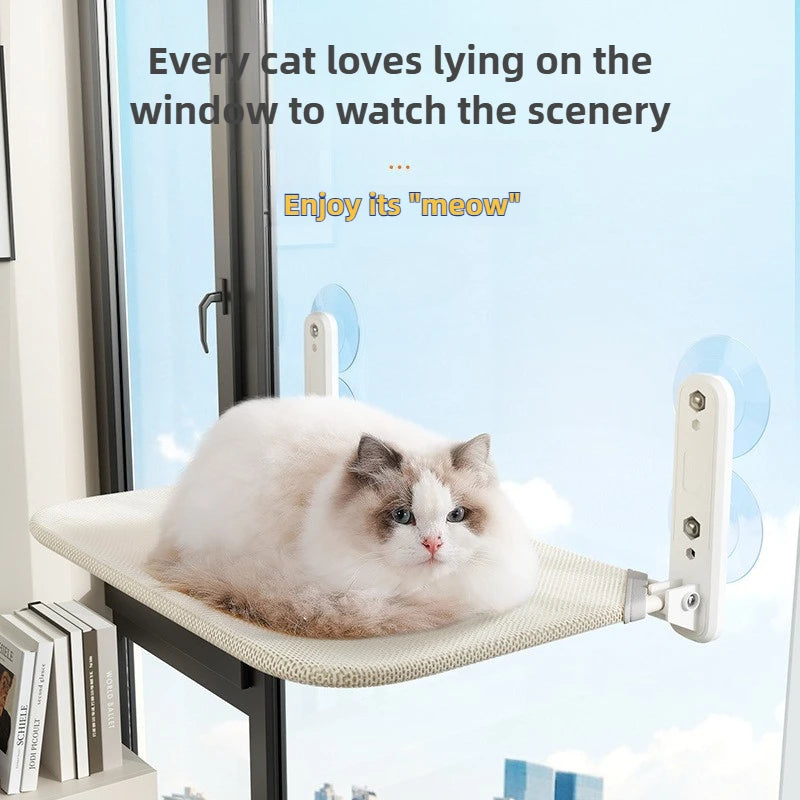 Cordless Cat Hammock for Sunbathing Hanging Cat Bed Summer Suction Cup Glass Mounted Foldable Breathable Cat Bed Frame Supplies
