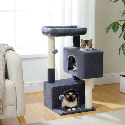 Small Cat Tree Tower | Natural Sisal Scratching Post | Top Perch & Private Condo | Perfect for Indoor Cats