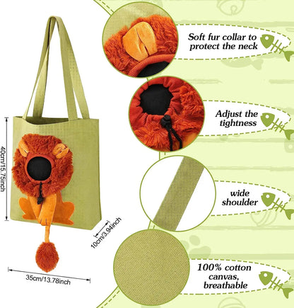 Pet Canvas Shoulder Bag Lion Shaped Carrier For Cat Comfortable Cats Carrying Pouch Handbag Puppy Messenger Bag For Out Travel