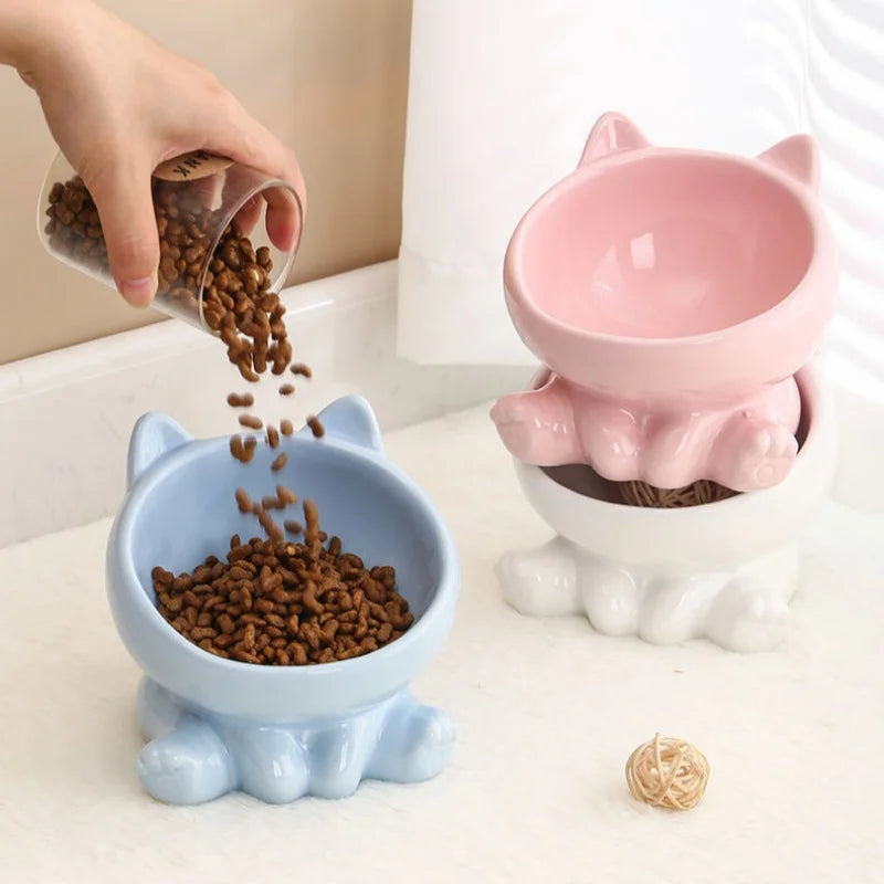 Cat Bowl Pet Accessories Ceramic Diagonal High Feet Cute Protection Cervical Spine Dog Bowl Drink Water Bowl Pet Supplies