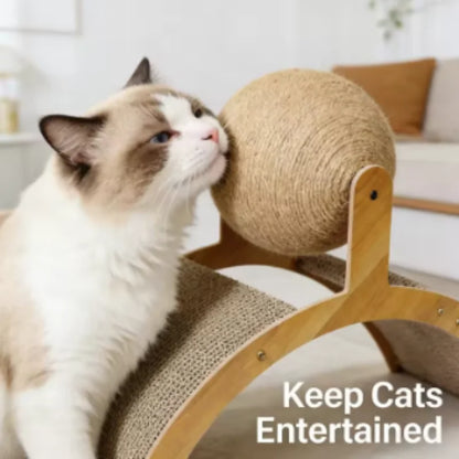 Petssify 2-in-1 Wooden Cat Scratching Ball – Sisal & Corrugated Scratcher