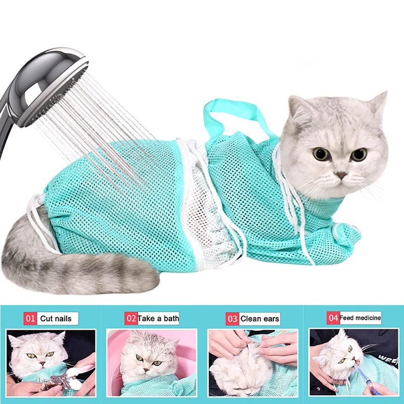Petssify Mesh Cat Grooming Shower Bag – Adjustable Restraint for Bathing & Nail Trimming