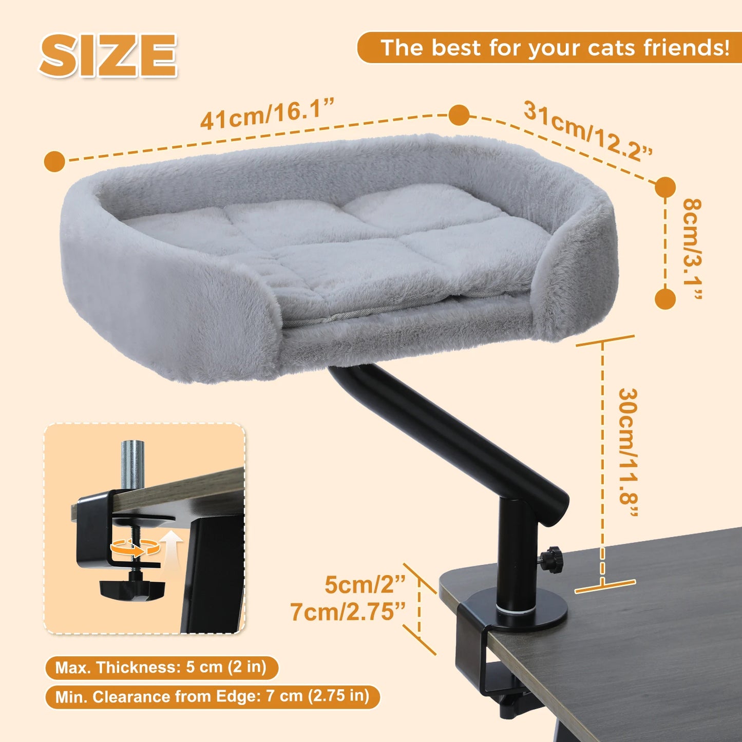 Petssify 360° Rotatable Cat Desk Bed – Adjustable Table Hammock for Cats