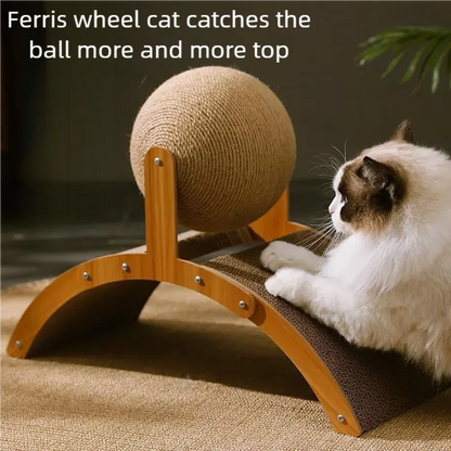 Petssify 2-in-1 Wooden Cat Scratching Ball – Sisal & Corrugated Scratcher