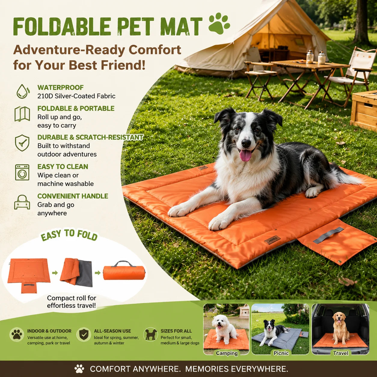 Petssify Waterproof Chew-Proof Dog Mat – Portable Travel Crate Pad