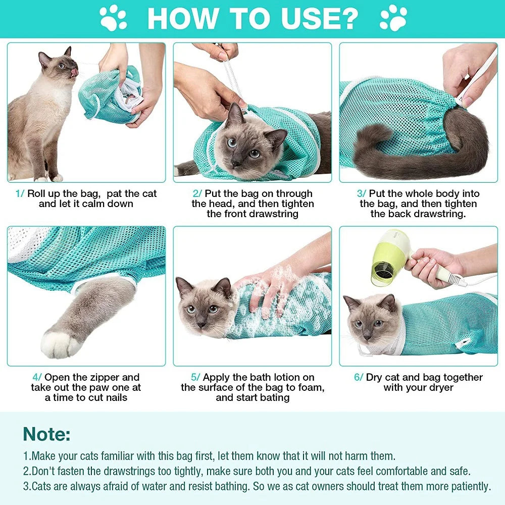 Petssify Mesh Cat Grooming Shower Bag – Adjustable Restraint for Bathing & Nail Trimming
