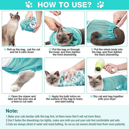 Petssify Mesh Cat Grooming Shower Bag – Adjustable Restraint for Bathing & Nail Trimming