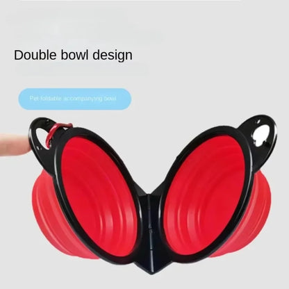 1-piece 2-in-1 Foldable Dual Bowl Feeding Bowl Portable Outdoor Travel Dog Cat Drinking Bowl Pet Supplies Outdoor Feeding Water