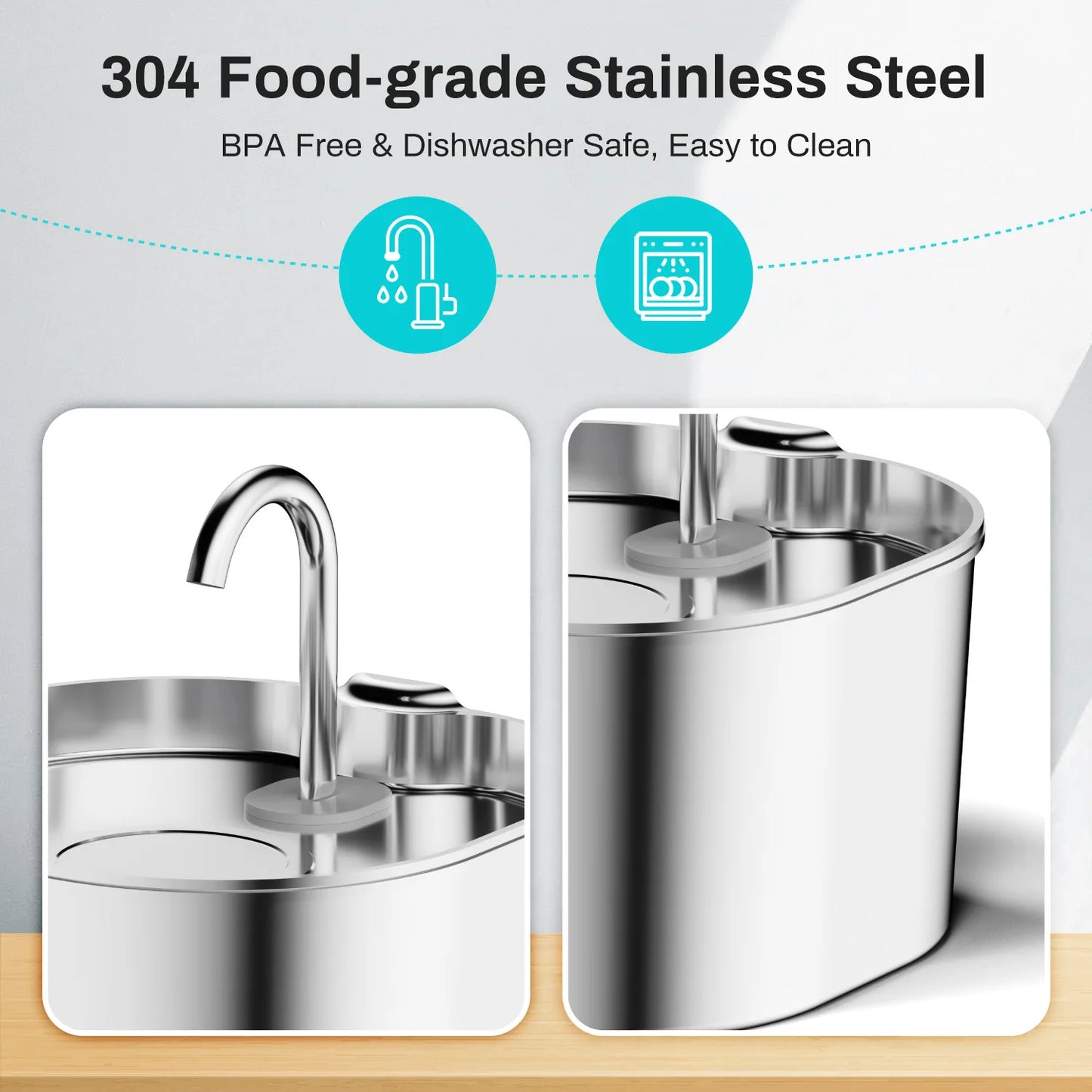 Petssify 2.2L Stainless Steel Cat Fountain – Silent Pump & Visual Window